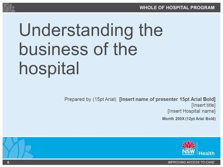 0 Prepared by (15pt Arial) [Insert name of presenter 15pt Arial Bold] [Insert title] [Insert Hospital name] Month 200X (12pt Arial Bold) Understanding.