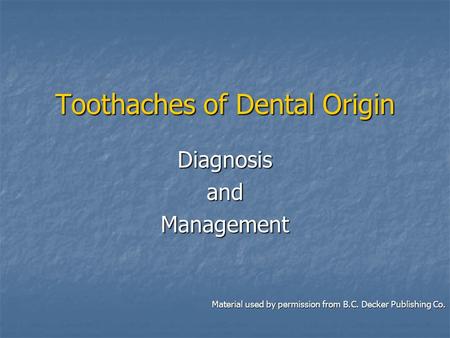 Toothaches of Dental Origin