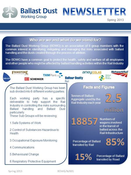 Spring 2013BDWG/N/001 Spring 2013 The Ballast Dust Working Group (BDWG) is an association of 8 group members with the common interest in identifying, mitigating.