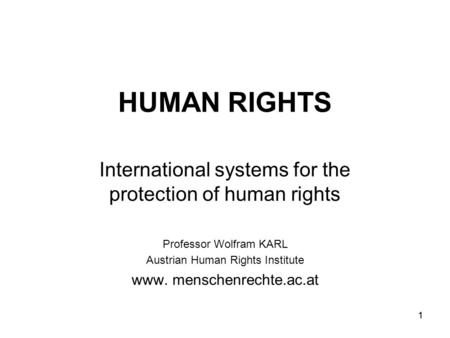 11 HUMAN RIGHTS International systems for the protection of human rights Professor Wolfram KARL Austrian Human Rights Institute www. menschenrechte.ac.at.