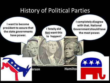 Jefferson Hamilton I want to become president to assure that the state governments have power. I completely disagree with that. National Government should.