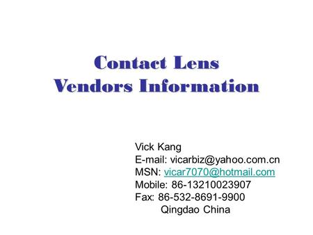 Contact Lens Vendors Information