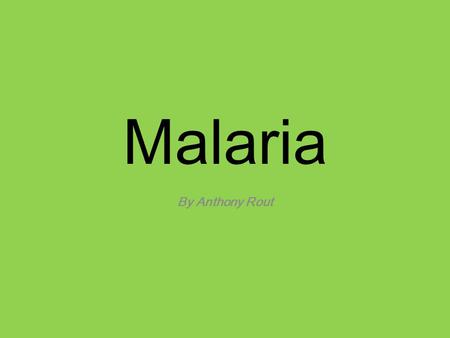 Malaria By Anthony Rout. What Is The Disease? Infectious disease caused by a parasite called plasmodium. Travels directly to the liver cells, rapidly.