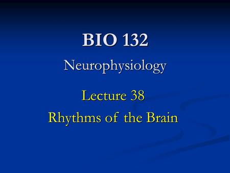 BIO 132 Neurophysiology Lecture 38 Rhythms of the Brain.