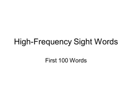 High-Frequency Sight Words