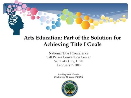 National Title I Conference Salt Palace Convention Center Salt Lake City, Utah February 7, 2015 Leading with Wonder Celebrating 50 Years of Title I Arts.