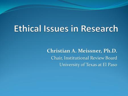 Ethical Issues in Research