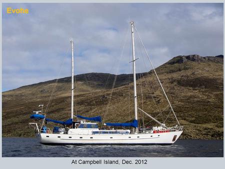 Evohe At Campbell Island, Dec. 2012 Evohe Specifications - Length: 82 feet (25 m) - Beam: 20 feet (6 m) - Draft: 10 feet (3 m) - Built: Antwerp, 1979.