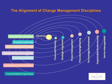 Visioning Financial Planning Strategic Alignment Project Management Process Reengineering Technology Development Organization Restructuring Service Management.