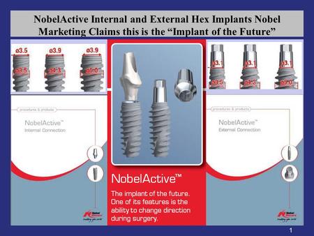 NobelActive Internal and External Hex Implants Nobel Marketing Claims this is the “Implant of the Future”