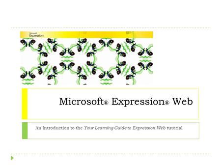 Microsoft ® Expression ® Web An Introduction to the Your Learning Guide to Expression Web tutorial.