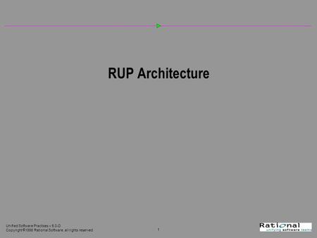 Unified Software Practices v 5.0-D Copyright  1998 Rational Software, all rights reserved 1 /26 RUP Architecture.