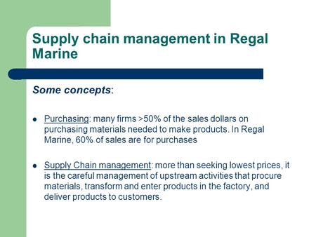 Supply chain management in Regal Marine