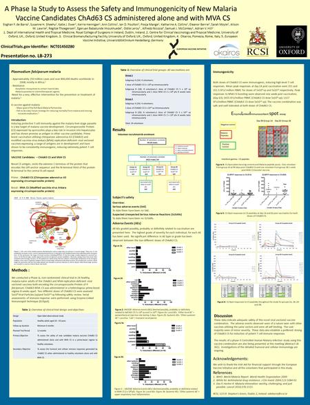 A Phase Ia Study to Assess the Safety and Immunogenicity of New Malaria Vaccine Candidates ChAd63 CS administered alone and with MVA CS Eoghan F. de Barra.