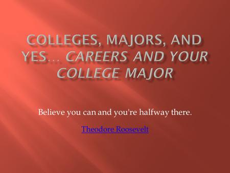 Believe you can and you're halfway there. Theodore Roosevelt.