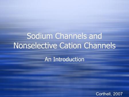 Sodium Channels and Nonselective Cation Channels An Introduction Corthell, 2007.