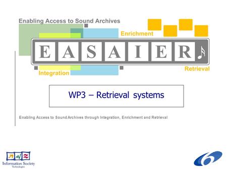 Enabling Access to Sound Archives through Integration, Enrichment and Retrieval WP3 – Retrieval systems.