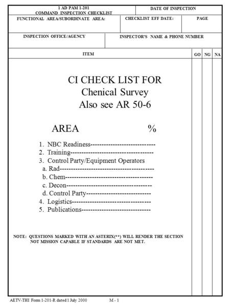 Chenical Survey Also see AR 50-6