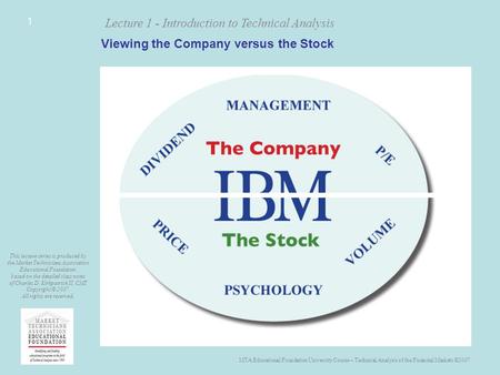 MTA Educational Foundation University Course – Technical Analysis of the Financial Markets ©2007 Lecture 1 - Introduction to Technical Analysis This lecture.