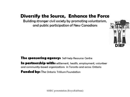 SHRC presentation (Roya Rabbani) Diversify the Source, Enhance the Force Building stronger civil society by promoting voluntarism, and public participation.