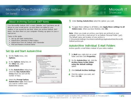 1 of 2 This document is for informational purposes only. MICROSOFT MAKES NO WARRANTIES, EXPRESS OR IMPLIED, IN THIS DOCUMENT. © 2007 Microsoft Corporation.