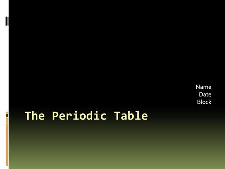 Name Date Block The Periodic Table.