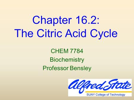 Chapter 16.2: The Citric Acid Cycle CHEM 7784 Biochemistry Professor Bensley.