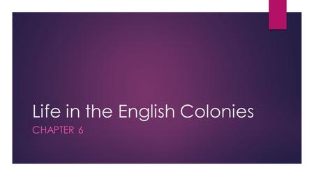 Life in the English Colonies