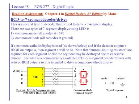 Lecture #8 EGR 277 – Digital Logic