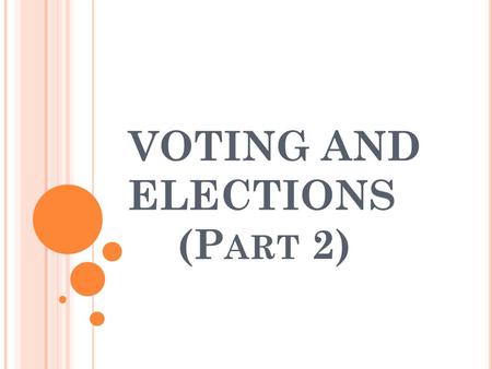 VOTING AND ELECTIONS (P ART 2). P OLITICAL P ARTIES Two major parties today Democrats vs. Republicans Nothing is mentioned about political parties in.