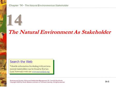 Business and Society: Ethics and Stakeholder Management, 5E Carroll & Buchholtz Copyright ©2003 by South-Western, a division of Thomson Learning. All.