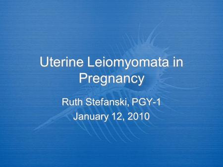 Uterine Leiomyomata in Pregnancy Ruth Stefanski, PGY-1 January 12, 2010 Ruth Stefanski, PGY-1 January 12, 2010.