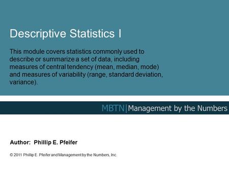 Descriptive Statistics I