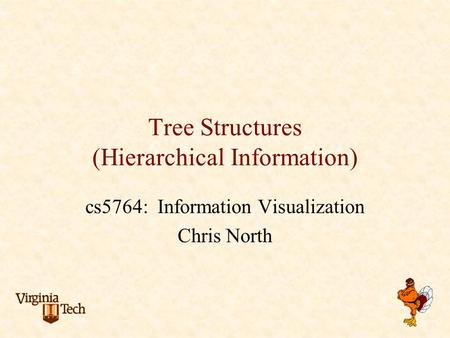 Tree Structures (Hierarchical Information) cs5764: Information Visualization Chris North.