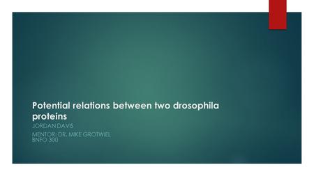 Potential relations between two drosophila proteins JORDAN DAVIS MENTOR: DR. MIKE GROTWIEL BNFO 300.