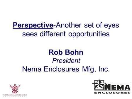 Perspective-Another set of eyes sees different opportunities Rob Bohn President Nema Enclosures Mfg, Inc.