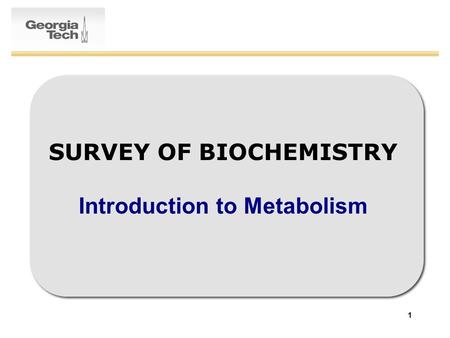 1 SURVEY OF BIOCHEMISTRY Introduction to Metabolism.