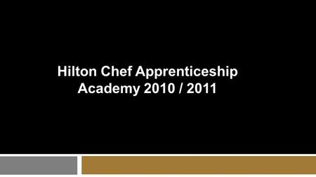 Hilton Chef Apprenticeship Academy 2010 / 2011. Overview  Our Chef Apprentice Academy was launched on 20th September 2010  We have 20 Chef Apprentice.