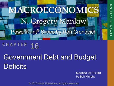 MACROECONOMICS © 2010 Worth Publishers, all rights reserved S E V E N T H E D I T I O N PowerPoint ® Slides by Ron Cronovich N. Gregory Mankiw C H A P.