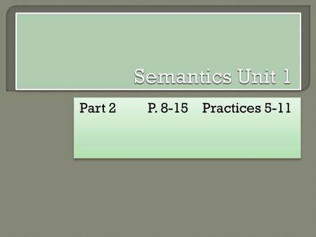 Part 2 P. 8-15 Practices 5-11. Literal VS Speaker Meaning  (1) Tired traveler: This suitcase is killing me Yes / No  (2) Assistant in a shop: We.