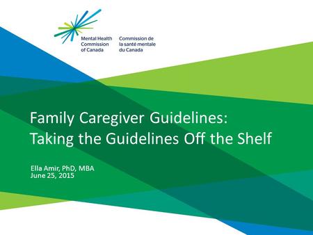 Family Caregiver Guidelines: Taking the Guidelines Off the Shelf Ella Amir, PhD, MBA June 25, 2015.