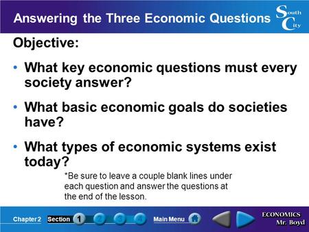 Answering the Three Economic Questions