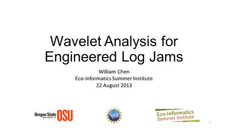 Wavelet Analysis for Engineered Log Jams William Chen Eco-informatics Summer Institute 22 August 2013 1.