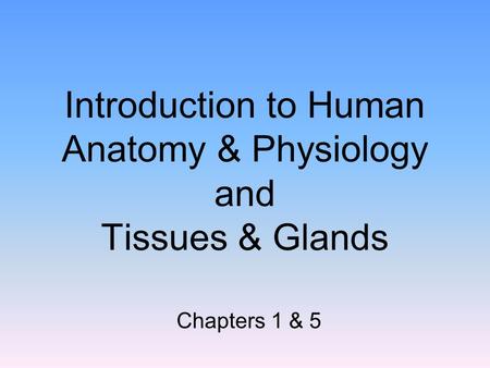 Introduction to Human Anatomy & Physiology and Tissues & Glands Chapters 1 & 5.