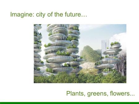 Imagine: city of the future… Plants, greens, flowers...