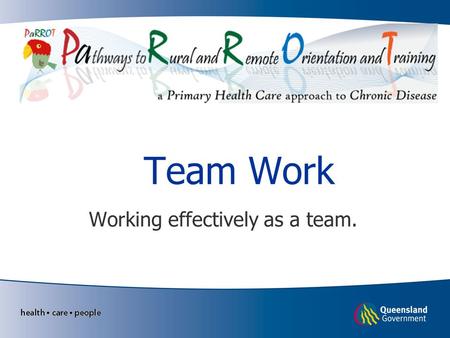 Team Work Working effectively as a team.. Learning Objectives Define Team Work Collaborative practice. Roles of the multidisciplinary team Effective team.