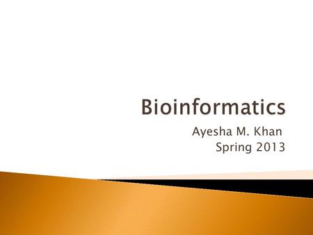 Bioinformatics Ayesha M. Khan Spring 2013.