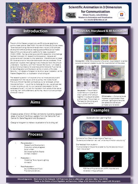 Scientific Animation in 3 Dimension for Communication Mhairi Towler, John McGhee Masters in Animation and Visualisation Concept.