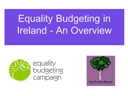 Equality Budgeting in Ireland - An Overview. Made up of civil society organisations including: Irish Feminist Network National Women’s Council of Ireland.