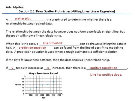 Section 2.6: Draw Scatter Plots & best-Fitting Lines(Linear Regresion)